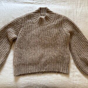 Doen Oatmeal Colored Dolman/Puff Sleeve Mockneck Sweater- Size XS